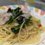 ポークロースと春菜のオリーブオイルソーススパゲッティ